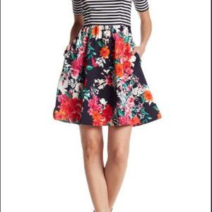 NWT Eliza J Short-Sleeve Striped/Floral Dress, sz 6